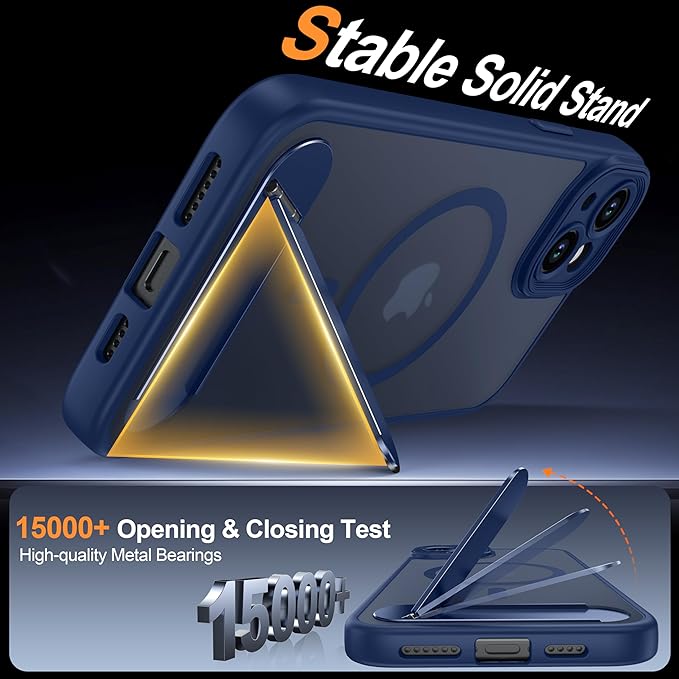 Magnetic Compatible with iPhone 15 Plus Case, [Built-in Kickstand][Full Camera Protection][Compatible with MagSafe][Anti-Fingerprint] Shockproof Phone Case for iPhone 15 Plus 6.7",Blue