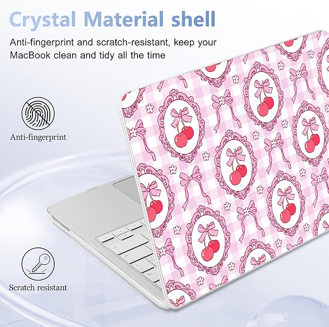 Case for 2026 MacBook Neo 13-inch Laptop with Liquid Retina Display, Release Model A3404, Sturdy Plastic Hard Shell Case + Keyboard Cover + Trackpad Film + Dust Plug, Cherry Bows & Checkered