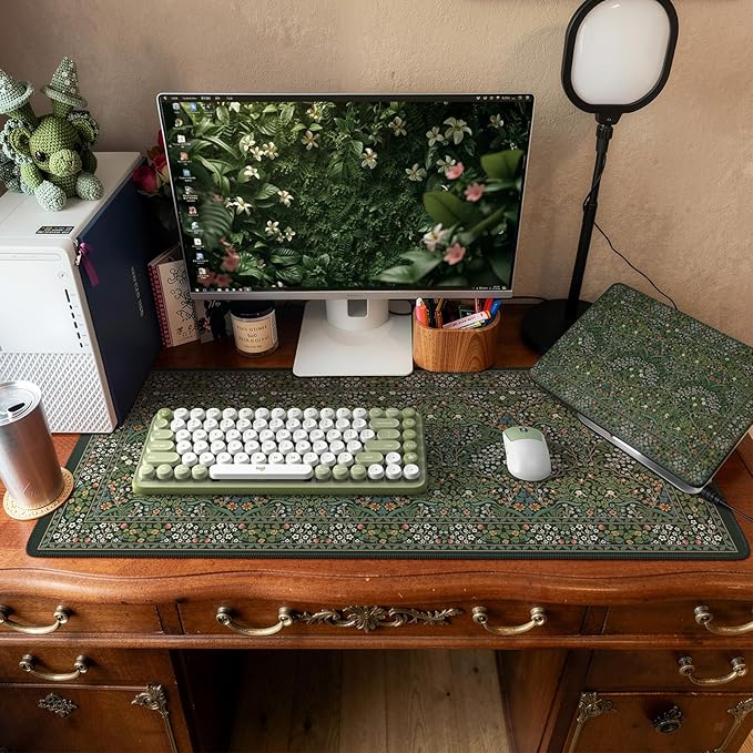 iCasso Big Mouse Pad, Desk Pad Mat, Full Desk Large Mousepad, Anti-Slip Smooth Surface XXL Computer Pad with Stitched Edges for Home Office Organizer (Green)