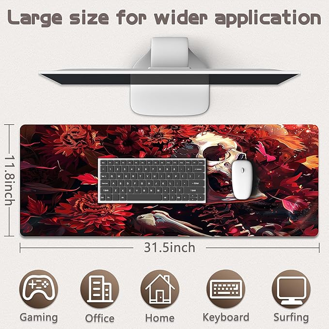 Gaming Mouse Pad - (31.5"×11.8") Skull Large Mouse Pads for Desk - Desk Mat for Keyboard and Mouse with Non-Slip Base, Desks Pad Matfor Game/Office & Home