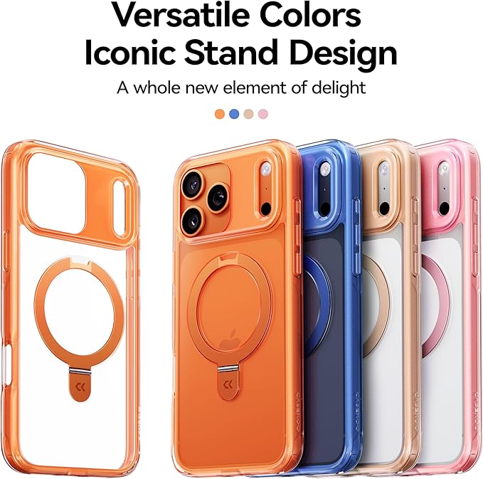 CASEKOO Official Cosmic Orange Smooth for iPhone 17 Pro Case with Ultra Magnetic Stand, Fit for MagSafe, 17FT Military Grade Protection, Transparent Slim Cover for iPhone 17 Pro 6.3'', Orange