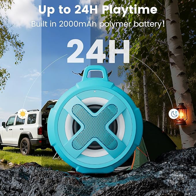 Upgraded, IP67 Waterproof Bluetooth Speaker, Silicone Case,10W Pro Sound&Deep Bass,24H Playtime, with Lights,Clip,Floating,for Shower,Beach essentials, Kayak Paddle Board Boat Lake Camping accessories