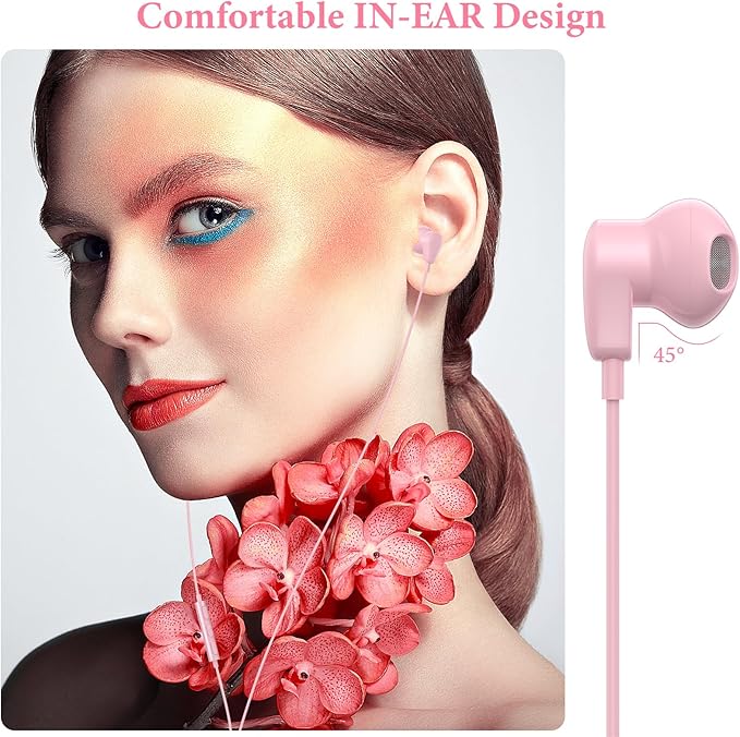 APETOO USB C Headphones for iPhone 15 Plus 16 17 Pro Max iPad Pro USB-C Wired Earbuds with Microphone Volume Control HiFi Stereo Type C Earphones for Galaxy S26 S25/S24/S23/S22, Pixel 10 9 8 7 6, Pink