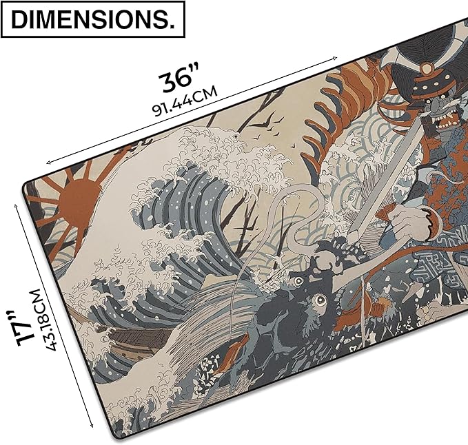 MPCO. Original Large Gaming Desk Mat – 36" x 17" Aeroglyde Masterpiece Shogun Full Desk Mouse Pad for Smooth Precision – Non-Slip, Washable Extra-Large PC Mouse Pad for Gaming Sessions