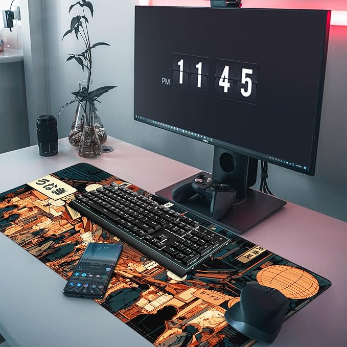 Japanese Street Gaming Mouse Pad Large,Anime Mouse Pad Gaming Mouse Mat Desk Pad,31.5 x 11.8 Desk Mat Anime Mouse Pads for Desk,Extended Keyboard Mousepad with Non-Slip Base and Stitched Edge