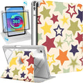 Uppuppy for iPad A16 Case for iPad 10th Generation Case 10.9 inch - 360 Degree Rotating Stand Folio Smart Cover with Pencil Holder for Women Girls, Colorful Stars for Apple Tablet 10th 2022/11th 2025