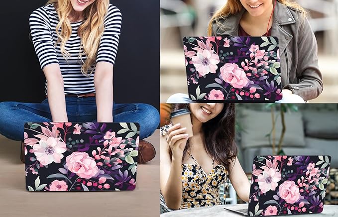 CISSOOK Compatible with MacBook Air 13.6 inch Case 2026 2025 2024 2022 Release A3449 A3240 A3113 A2681, Flower Plastic Hard Shell Case Black Cover for MacBook Air 13 inch M2 M3 M4 M5 - Pink Flowers
