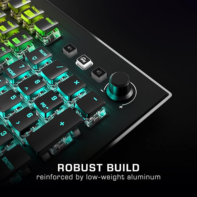 ROCCAT Vulcan Pro Linear Optical PC Gaming Keyboard, Titan Switch Full Size with Per Key AIMO RGB Lighting, Anodized Aluminum Top Plate and Detachable Palm/Wrist Rest, Low Profile, Black