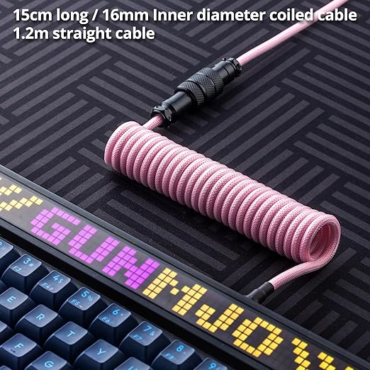 GUNMJO Pro Custom Coiled USB C Cable for Gaming Keyboard, Double-Sleeved Mechanical Keyboard Cable with Detachable Metal Aviator, 1.5M USB-C to USB-A, Black Pink