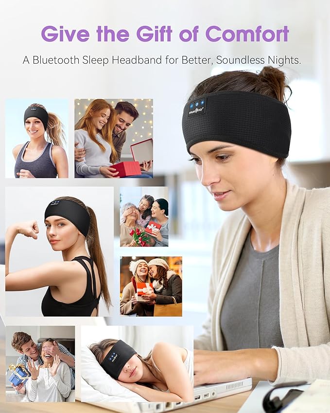 MUSICOZY Audífonos para Dormir con Bluetooth 5.4 tipo Banda para la Cabeza, Auriculares Inalámbricos con Altavoces Estéreo HD, Antifaz para Dormir Ideal para Ejercicio, Correr, Viaje y Yoga