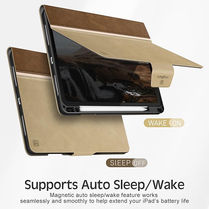 KingBlanc Case for iPad Pro 13 inch (M5 2025/M4 2024) with Pencil Holder, Vegan Leather Stand Cover, Auto Sleep/Wake, Support Pencil Pro/(USB-C), Viewing/Writing Angles, Vintage Notebook Style, Beige