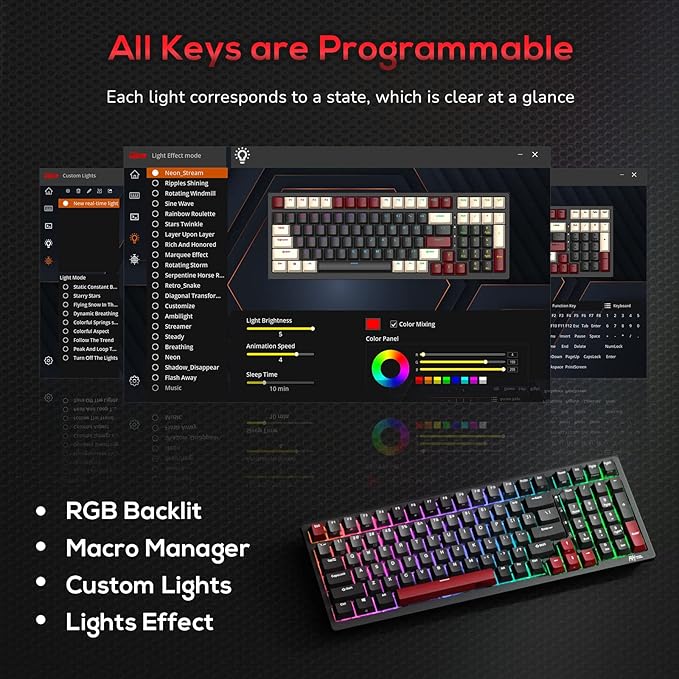 RK ROYAL KLUDGE RK98 Gaming Keyboard, Wireless Mechanical Keyboard 100 Keys Tri-Mode BT5.1/2.4G/USB-C Full Size Hot Swappable Custom Keyboard with Numpad RGB Backlit, Massive Battery, Silver Switch