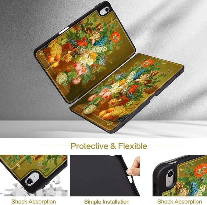 Lokigo New for iPad (A16) 11th Generation Case 2025 11 inch/iPad 10th Generation Case 2022 10.9 inch, Protective Multi-Viewing Stand Cover (Auto Wake/Sleep), Flowers