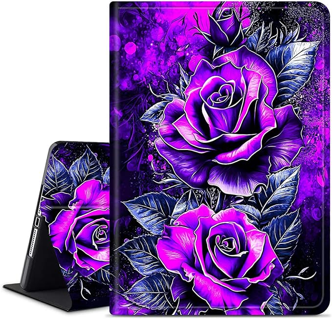 for Amazon Kindle Fire 7 (12th Generation, 2022 Release) 7" Tablet Case, Slim Kickstand Stand Leather Smart Cover with Auto Wake/Sleep, Purple Rose Wall