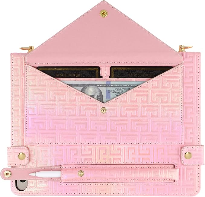 Shiny Case for iPad mini 5/4/3/2/1, Mini 7.9" Handbag Case, Techcircle Iridescent PU Leather Folio Envelope Pocket Stand Cover with Hand Strap+Shoulder Strap+Pencil Holder+Card Slots, Shiny Pink