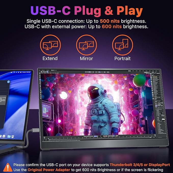 cocopar Portable Monitor 17.3 Inch 4K UHD 60Hz 150% sRGB Travel Monitor with Speaker HDMI USB-C Second Screen for Laptop MacBook Surface PC Xbox PS4/5, VESA Mountable, with Kickstand
