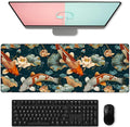 Cute Koi Fish Gaming Mouse Pad, Large Artistic Lotus and Pond Desk Mat for Laptop Keyboard Computer, Non-Slip Rubber Base Desktop Extended Mousepad for Office Home Accessories 31.5"×11.8"