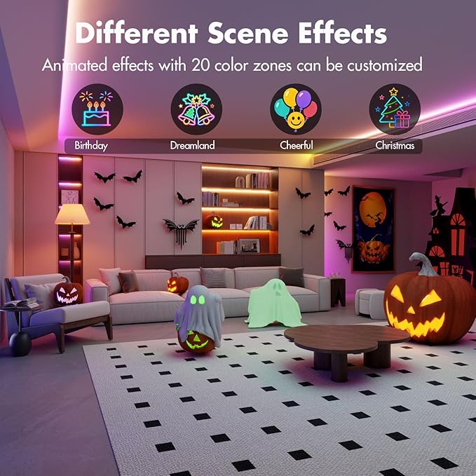 LED Strip Lights 130FT, Smart IC RGB Segmented DIY Color Changing, Rainbow Chasing Effects, WiFi App/Voice Control, Music Sync, Works with Alexa & Google Assistant, LED Lights for Bedroom Decor