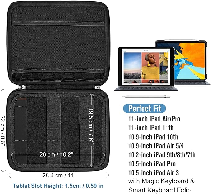 FINPAC Hard Portfolio Sleeve Case for 11-inch iPad Air M4/M3/M2 2026-2023, Pro 11 M5/M4 (2025/2024), iPad 11th/10th, 10.9" Air 5/4, 10.2" 9th/8th/7th, Tablet Carrying Bag with Accessory Pocket, Black