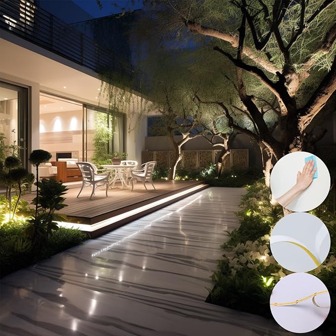 BENLUN 24V COB LED Strip Light Outdoor Waterproof 65.6ft (2 Rolls of 32.8ft), 4000K Natural White 11W/M 312LEDs/M CRI 93 LED Tape Light with Power Supply for Bedroom Courtyard Living Room Ceiling