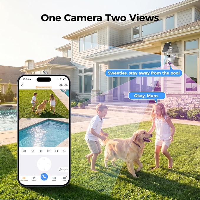 Dual Lens Solar Security Camera Wireless Outdoor – 2.5K HD No Blind Spot with PIR Motion Detection, 360° PTZ, Full Color Night Vision, 5G/2.4GHz WiFi, IP65 Waterproof for Home, Business & Outdoor Use