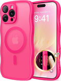 CAPRARO for iPhone 16 Pro Max Case for Women Girls, Upgraded [Full Camera Protection] [Compatible with MagSafe] Cute Wave Translucent Matte Phone Case for iPhone 16 Pro Max, Hot Pink