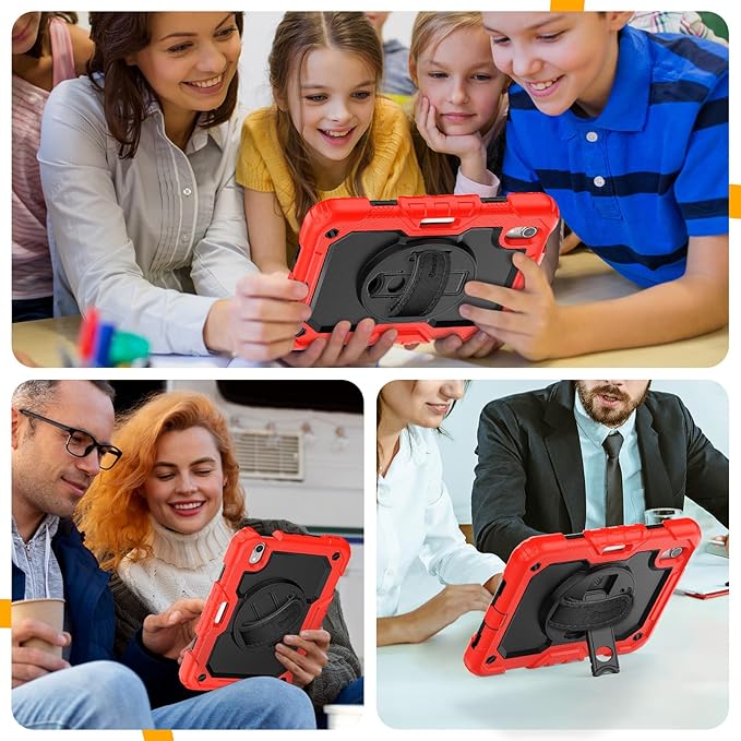 Timecity Case for iPad mini 7th/6th Generation 8.3 inch, Case for iPad mini 7/6 for Kids with Screen Protector Pencil Holder Swivel Stand Hand/Shoulder Strap Drop-Proof Cover for Mini A17 Pro- Red
