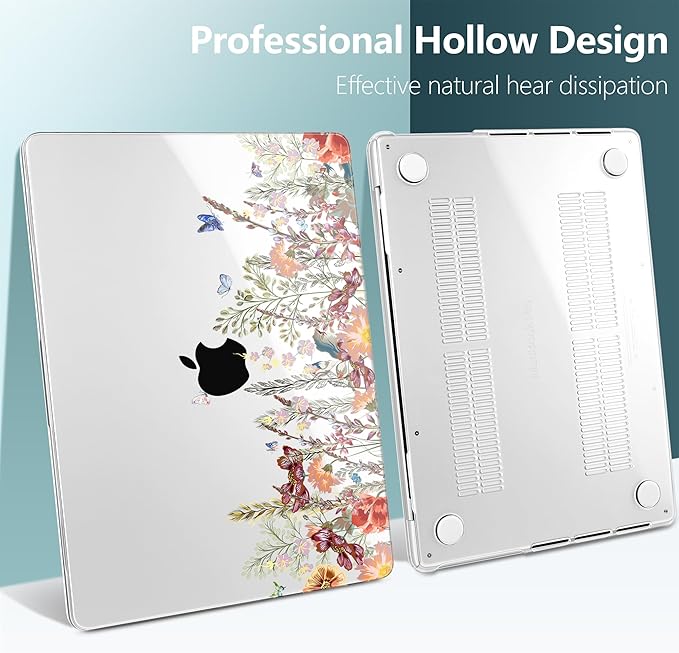 DONGKE Case for MacBook Pro 14 Inch (2026-2021 Release, M5 M4 M3 M2 M1 Pro/Max Chip), Plastic Slim Hard Shell Protective Cover with Keyboard Cover & Screen Protector, Floral Illustration