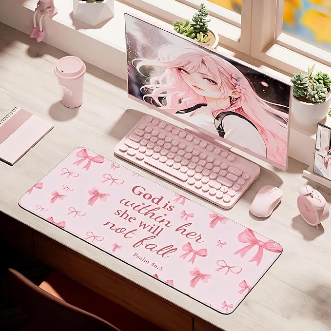 Desk Mat,Large Mouse Pad 35''×15.6'' XXL Extended Mouse Pad Mat Desk Pad with Non-Slip Base Mousepad for Computer,Office,Keyboard and Laptop - Bowtie