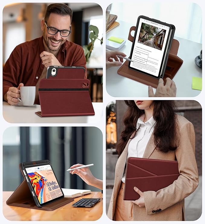 DTTO for iPad mini 7 (A17 Pro) Case, iPad mini 7th / 6th Generation Case (2024/2021), 360 Degree Rotating Premium Leather Folio Stand Cover with Pencil Holder, Burgundy Red