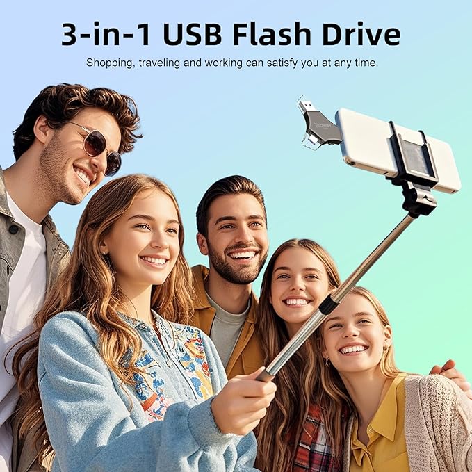 MFi Certified USB 3.0 Flash Drive 128GB for iPhone, 3in1 External Memory Photo Keeper Storage Stick for Picture/Video/Data Saver/Backup, High Speed Thumb/Jump/Hard Drives for iPad/Android/PC (Black)