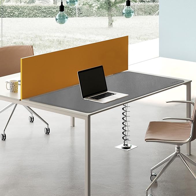 Chihein 47" x 20" PU Leather Desk Mat (Gray/White), Dual Sided Desk Pad, Waterproof Computer Desk Bottle for Gaming, Office, Home