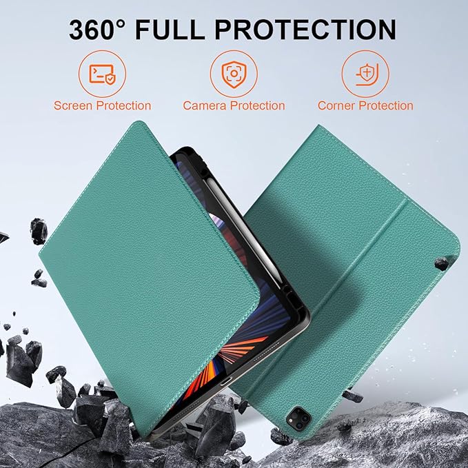 for iPad Pro 12.9 inch Case 6th/5th/4th/3rd Gen (2022-2018) | Premium Leather Folio Stand Cover with Apple Pencil Holder, Auto Wake/Sleep & Multiple Viewing Angles,Light Blue