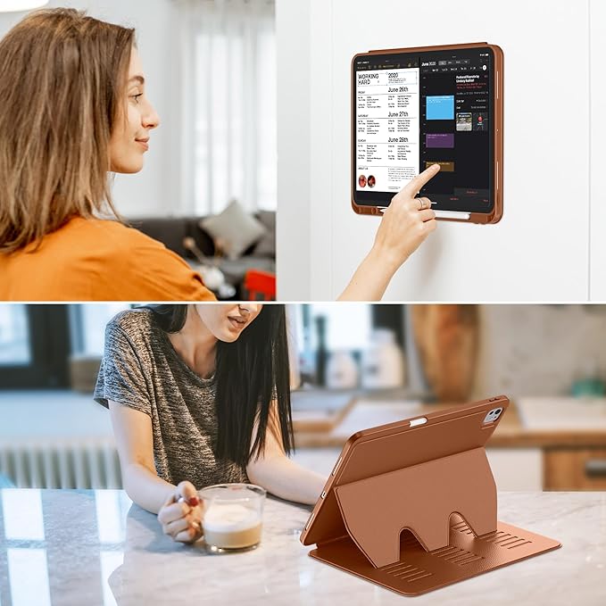 VIKESI Case for iPad iPad Pro 13-inch M5 or M4 Released in 2025 or 2024,Multiple Angles Magnetic Stand Cover,Shockproof Soft Back,Pencil Holder,and Auto Sleep/Wake,Brown