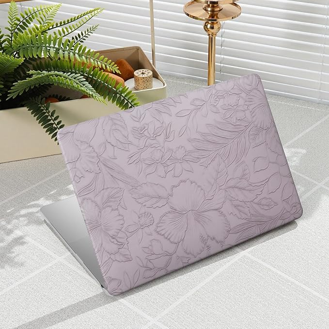 iCasso for MacBook Air 15 inch Case 2026 2025-2023 Release M5 A3448 M4 A3241 M3 A3114 M2 A2941, Texture Leather Plastic Case for MacBook Air 15.3"+ Keyboard Cover + Screen Film, Purple Floral