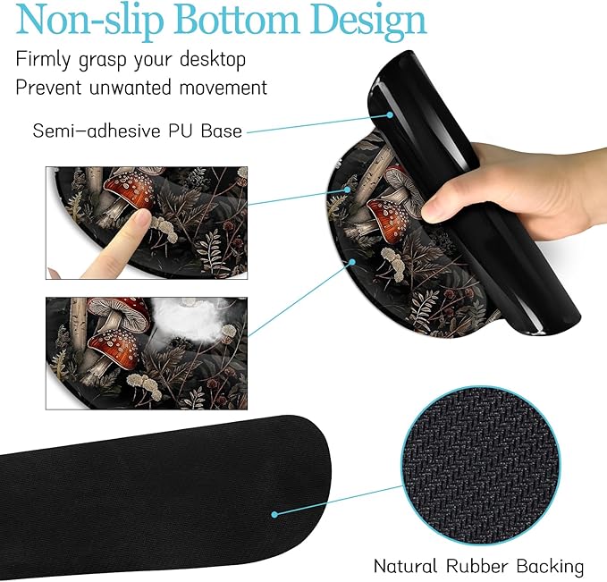 LIMKRIAN Mushroom Mouse Pad Set Large Desk Matt for Desktop, Ergonomic Mouse Pad with Wrist Rest, Gaming Mouse Pad Wrist Support Keyboard Mat Cup Coaster Set Office Desk Decor Accessories