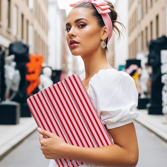 Case for iPad Pro 13 inch (M5) 2025 (M4) 2024 Release Cute Red Pink Striped Trifold Stand Cover with Clear Back Auto Wake Sleep Aesthetic Preppy Design for Girls Women, Stripe