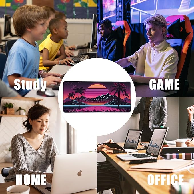 Mouse Pad,Retro Sunset Desk Mat for Desktop,Desk Pad with Non-Slip Base and Stitched Edge,Extended Mousepad for Office and Home 35.4X15.7 Inch
