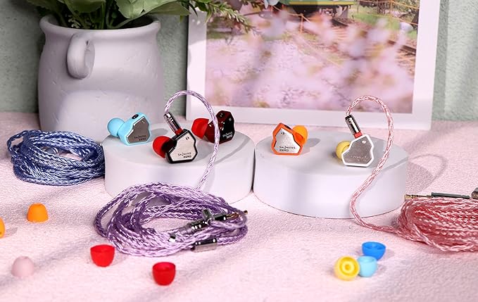 Linsoul 7Hz Salnotes Zero HiFi 10mm Dynamic Driver in-Ear Earphone IEM with Metal Composite Diaphragm Stainless Steel Faceplate Detachable 2Pin OFC Cable (Orange, with Mic, 3.5mm)