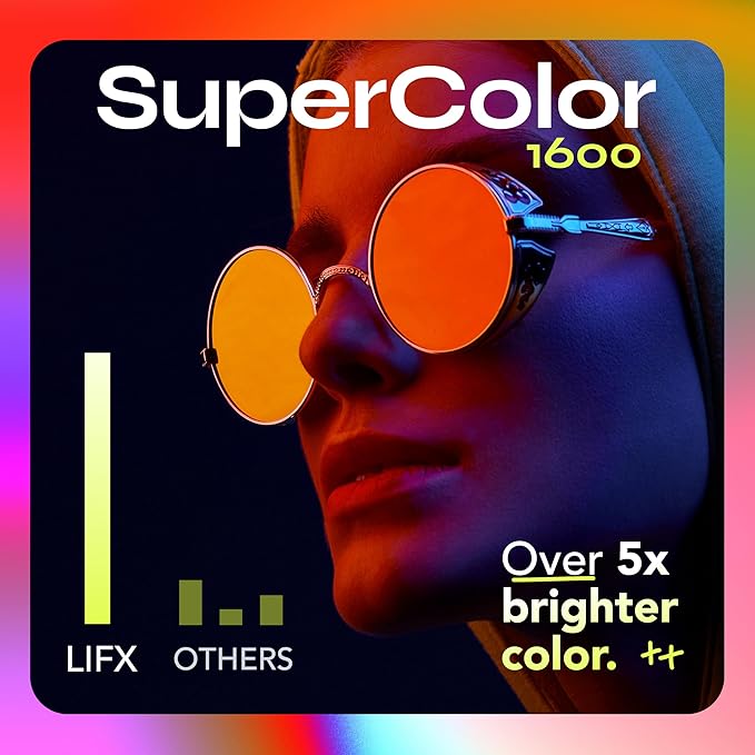 LIFX Supercolor A21 Smart Light Bulb, 1600 Lumens 100W Equivalent, Color Changing RGB + Tunable White, Dimmable E26, Matter Compatible, Works with Apple HomeKit, Alexa & Google Home, No Hub Required