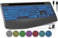 Wireless Keyboard with 7 Colored Backlits, Wrist Rest, Phone Holder, Rechargeable Ergonomic Computer Keyboard with Silent Keys, Full Size Lighted Keyboard for Windows, Mac, PC, Laptop (Large Print)