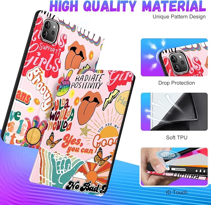 Uppuppy for iPad Air 13 Inch M2/M3, Pro 12.9 Case - Cute Women Girls Girly Aesthetic Quotes Pencil Holder Folio Cover for Apple Air 13" 2024/2025, Pro 6th/5th/4th/3rd Generation Case