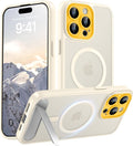 Magnetic Compatible with iPhone 15 Pro Max Case, [Built-in Kickstand][Full Camera Protection][Compatible with MagSafe][Anti-Fingerprint] Shockproof Phone Case for iPhone 15 Pro Max 6.7",Beige & Yellow