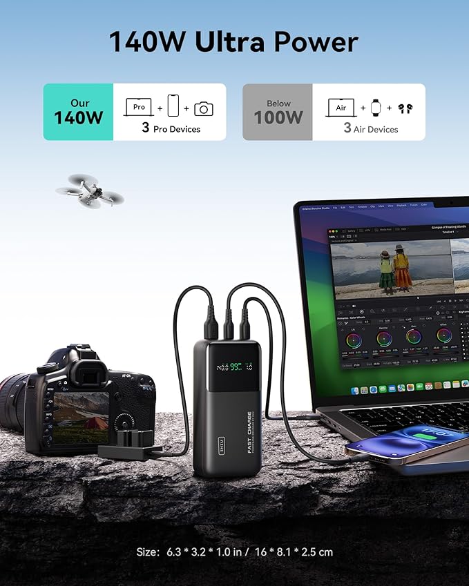 INIU 25000mAh Power Bank, Compact High Capacity 140W Laptop Portable Charger, USB C Tablet Powerbank, Digital Display Phone Charger for iPhone 17 16, Samsung, iPad, MacBook, Laptop, Emergency etc