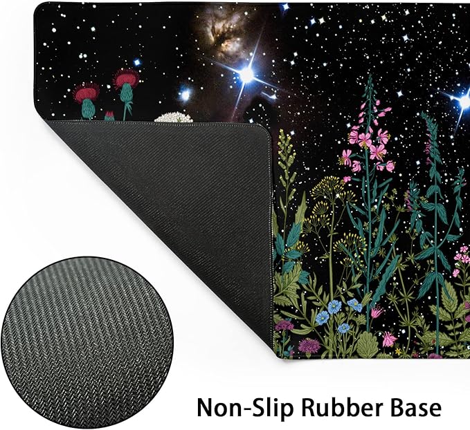 Black Aesthetic Wildflower Large Mouse Pad XXL Space Galaxy Weeds Herb Cute Floral Extended Large Desk Mat Big Desk Pad 90X40 CM Non-Slip Rubber Base Stitched Edge Long Mousepad,35.4 x 15.7 Inch