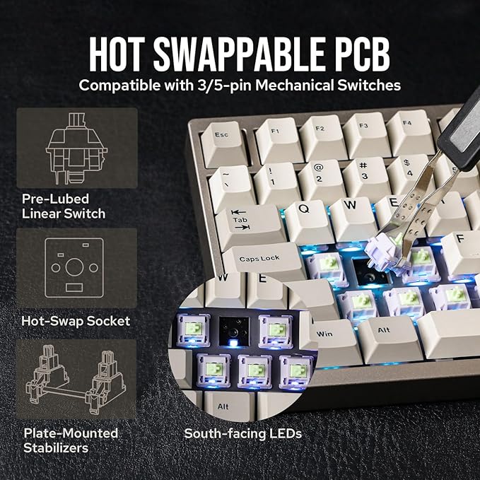 EPOMAKER P87 TKL Aluminum Wireless Gaming Keyboard, QMK/VIA Programmable, 87% BT/2.4Ghz/USB-C, with CNC Metal Knob and RGB Backlight (Khaki, Zebra Switch)