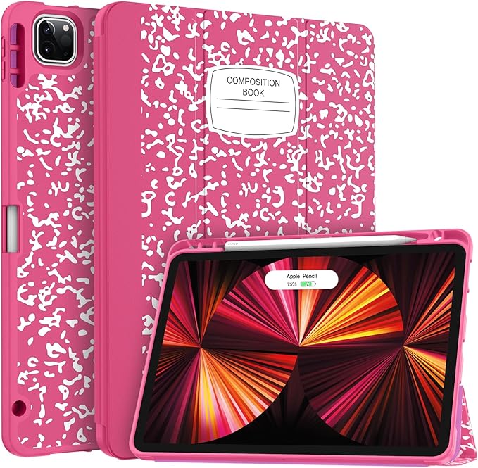 Soke for iPad Pro 11 Case (M2) 2022/2021/2020 with Pencil Holder - [Full Body Protection + Apple Pencil Charging + Auto Wake/Sleep], Soft TPU Back Cover for 2022 iPad Pro 11 inch(Book Hot Pink)