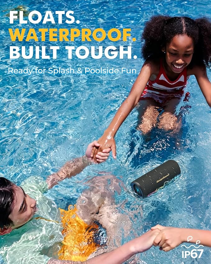 Portable Wireless Bluetooth Speaker, IP67 Waterproof Outdoor Speaker, Loud Bass, BT 6.0, 12H Playtime, RGB Colorful Lights, TWS Pairing & USB Playback, Rugged Built for Home, Beach, Pool Party, Shower