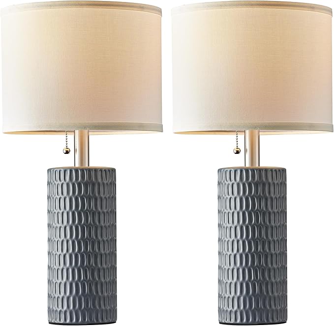 Reaketon Table Lamps for Living Room Set of 2, Ceramic Table Lamps for Bedroom, 20" Modern Lamps for Night Stands, Grey