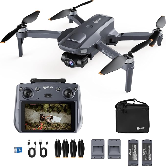 Contixo Foldable 4K Cinematic F29 Drone for Adults & Hobbyists, 3-Axis Gimbal, 5" Touchscreen Remote, GPS Return Home, Follow Me, Orbit Mode, Brushless Motor, 46 Min Flight Time (2 Batteries), 3KM Range